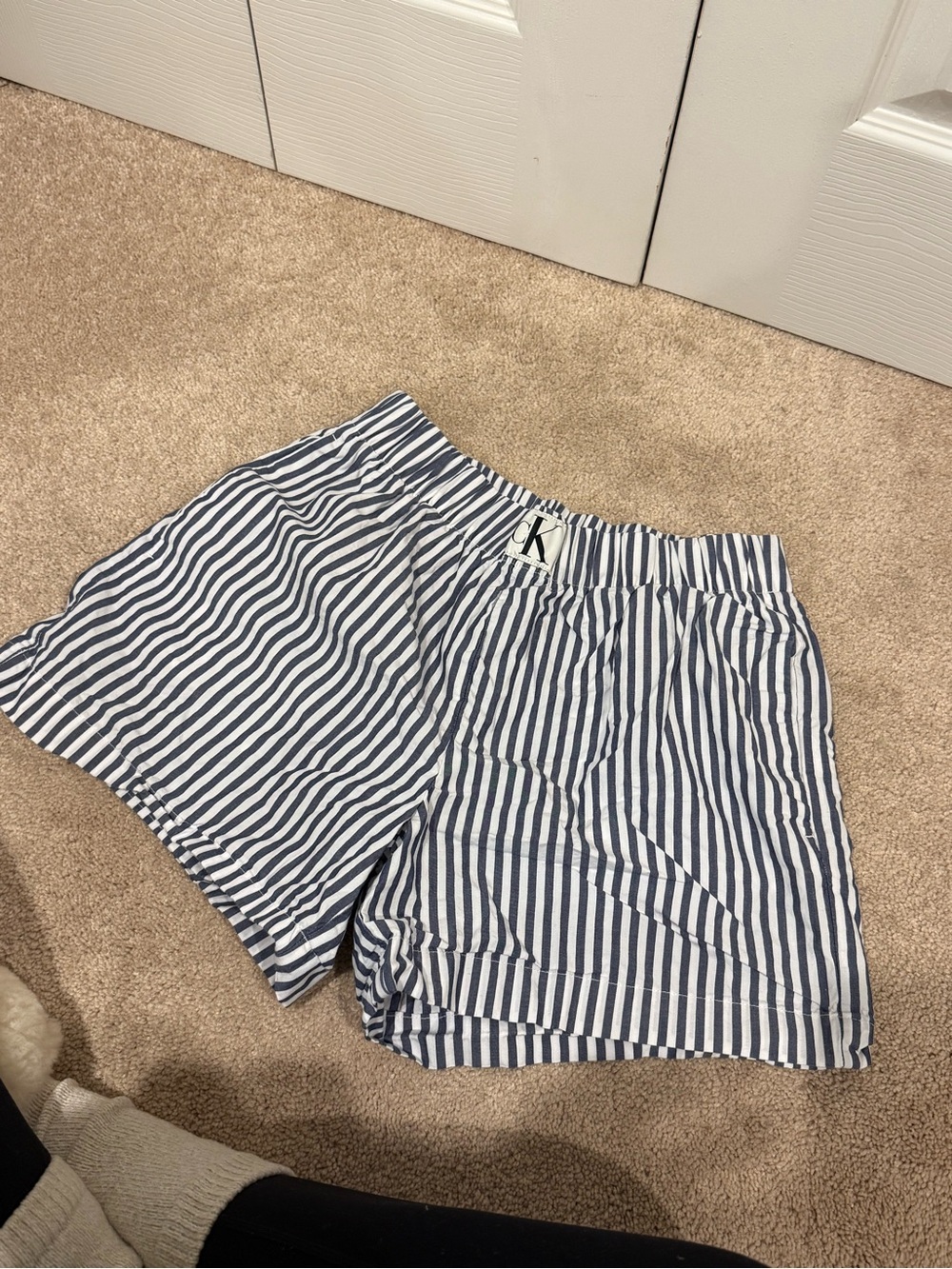 Calvin Klein White and Navy Striped Women’s Shorts